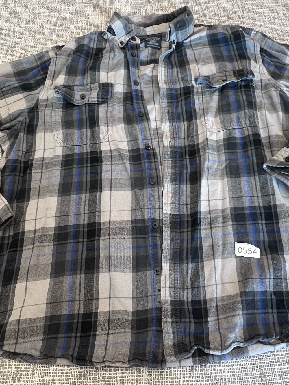 Faded Glory Black, Gray & Blue Plaid Button-Down Shirt